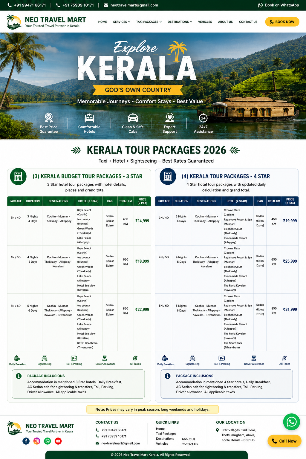 Kerala 3 star budget and 4 star hotel tour packages poster