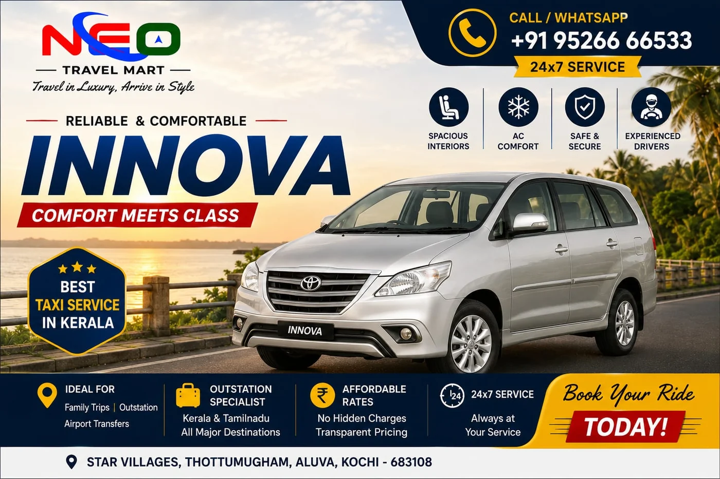 Toyota Innova rental in Kochi Kerala by Neo Travel Mart
