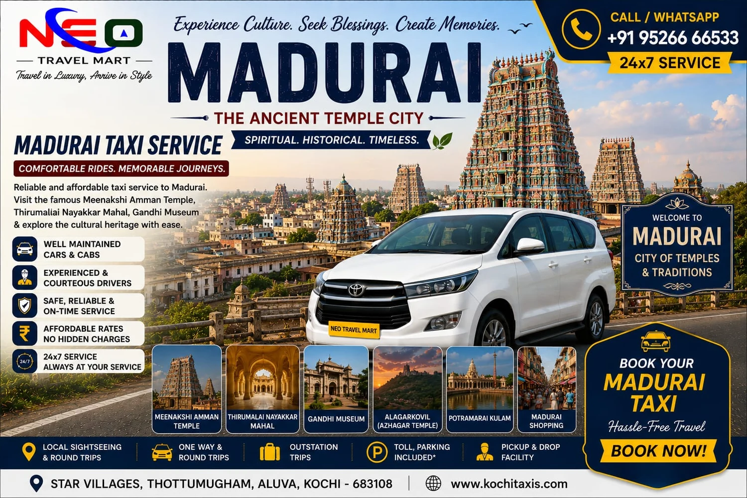 Madurai taxi service poster by Neo Travel Mart