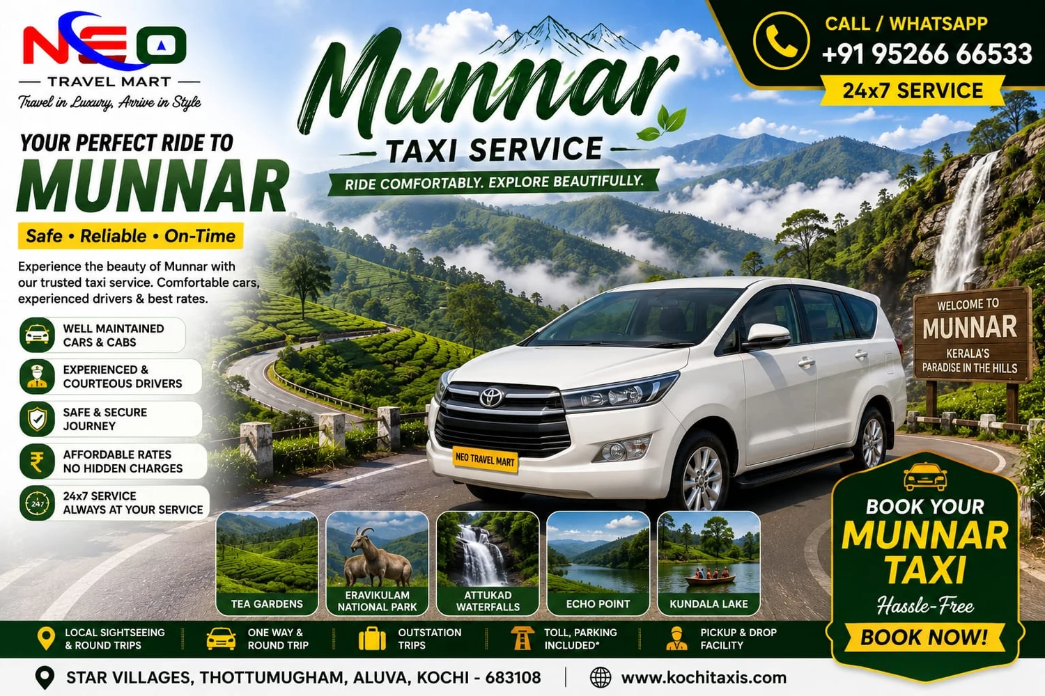 Munnar taxi service poster by Neo Travel Mart
