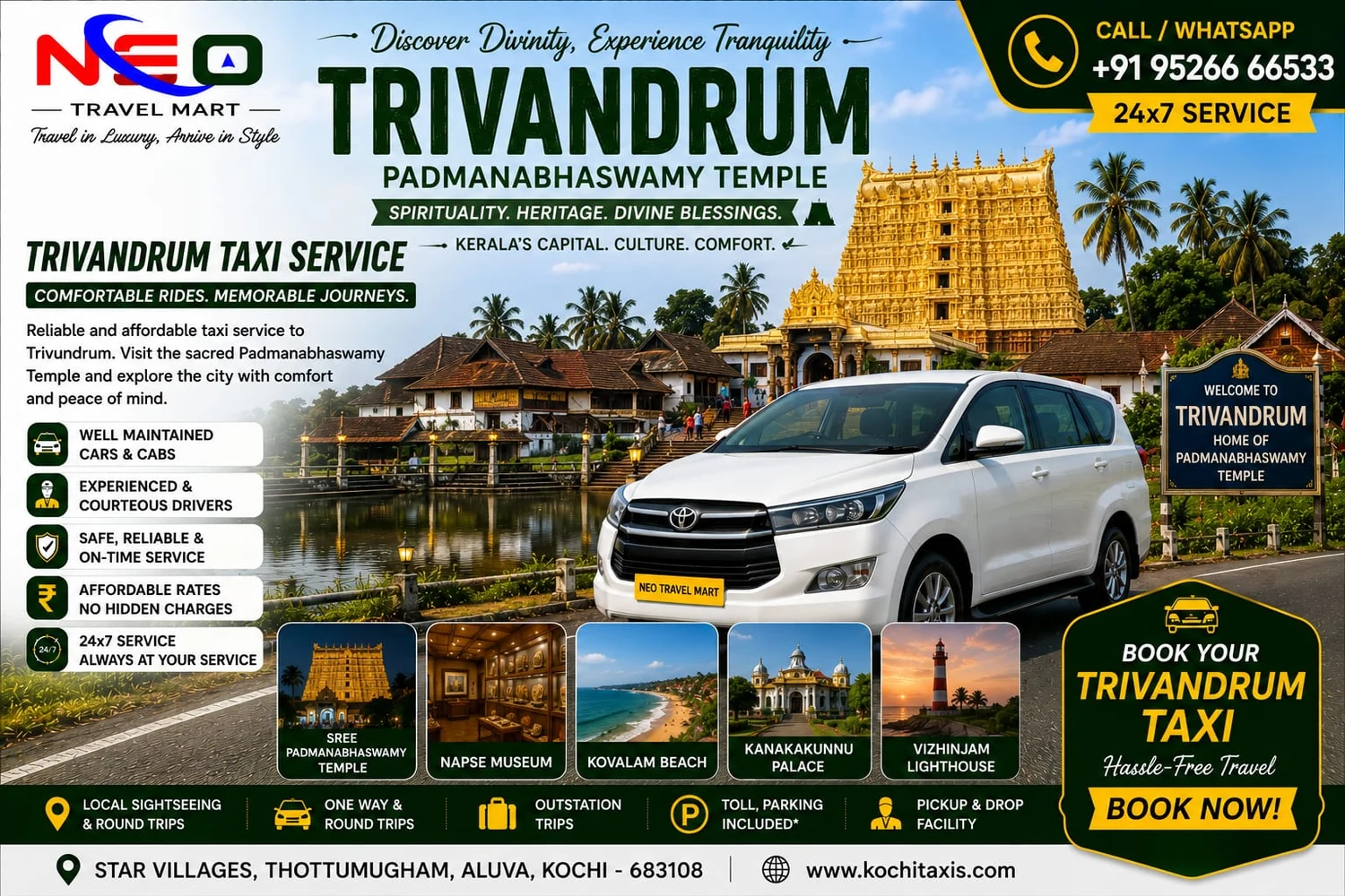 Trivandrum taxi service poster by Neo Travel Mart